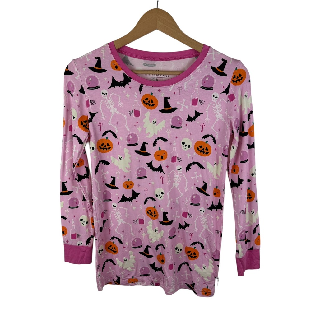 NWT Little Sleepies Pink Glowing Ghouls Bamboo Pajama Top Girls 16 Halloween